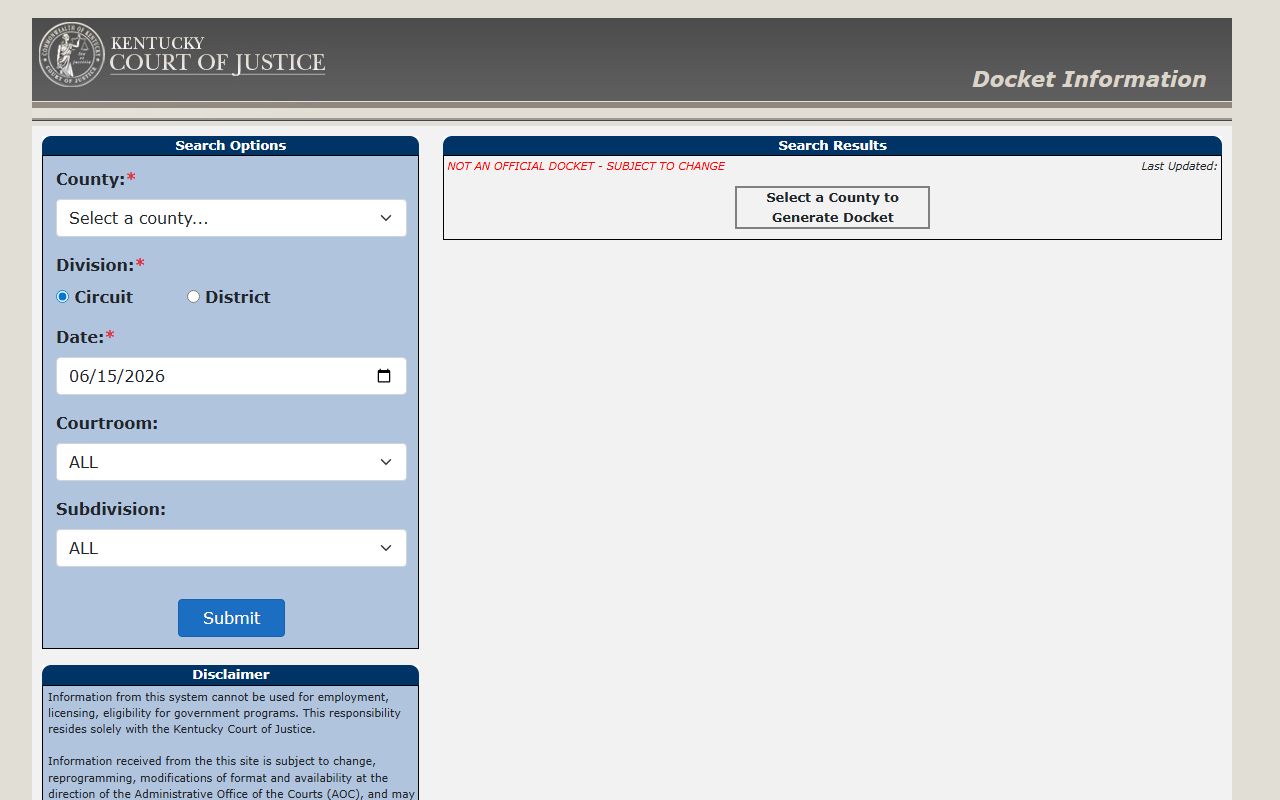 Powell County court records after arrest docket search fields