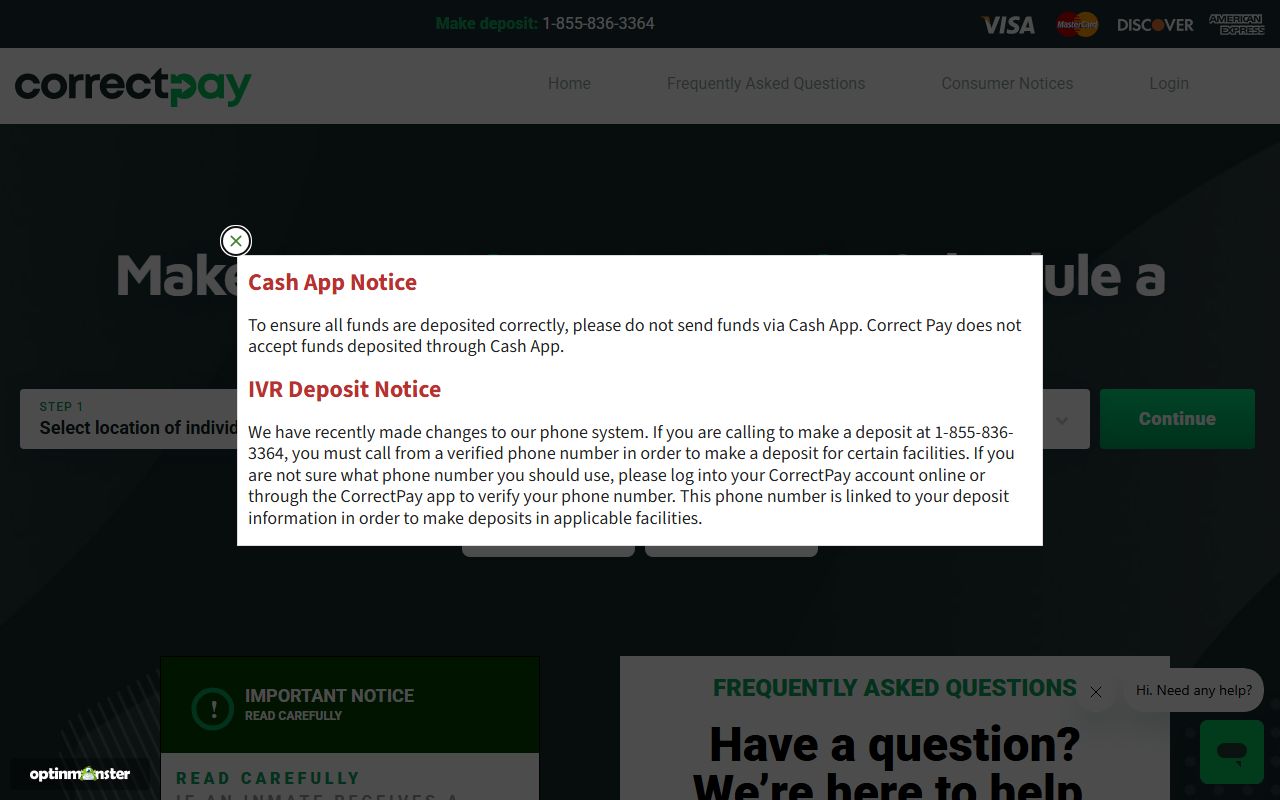 Powell RCC inmate commissary deposit through CorrectPay