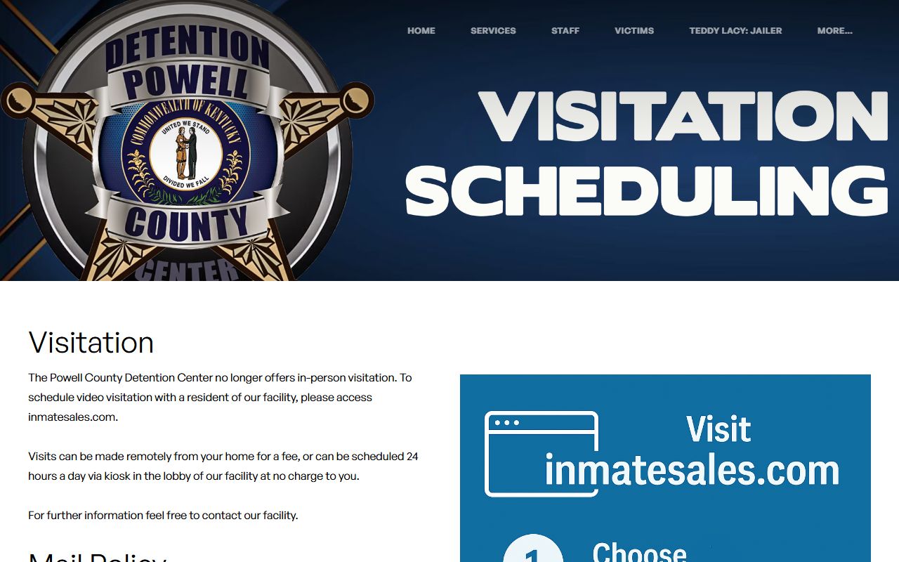 Powell County Detention Center video visitation and mail rules